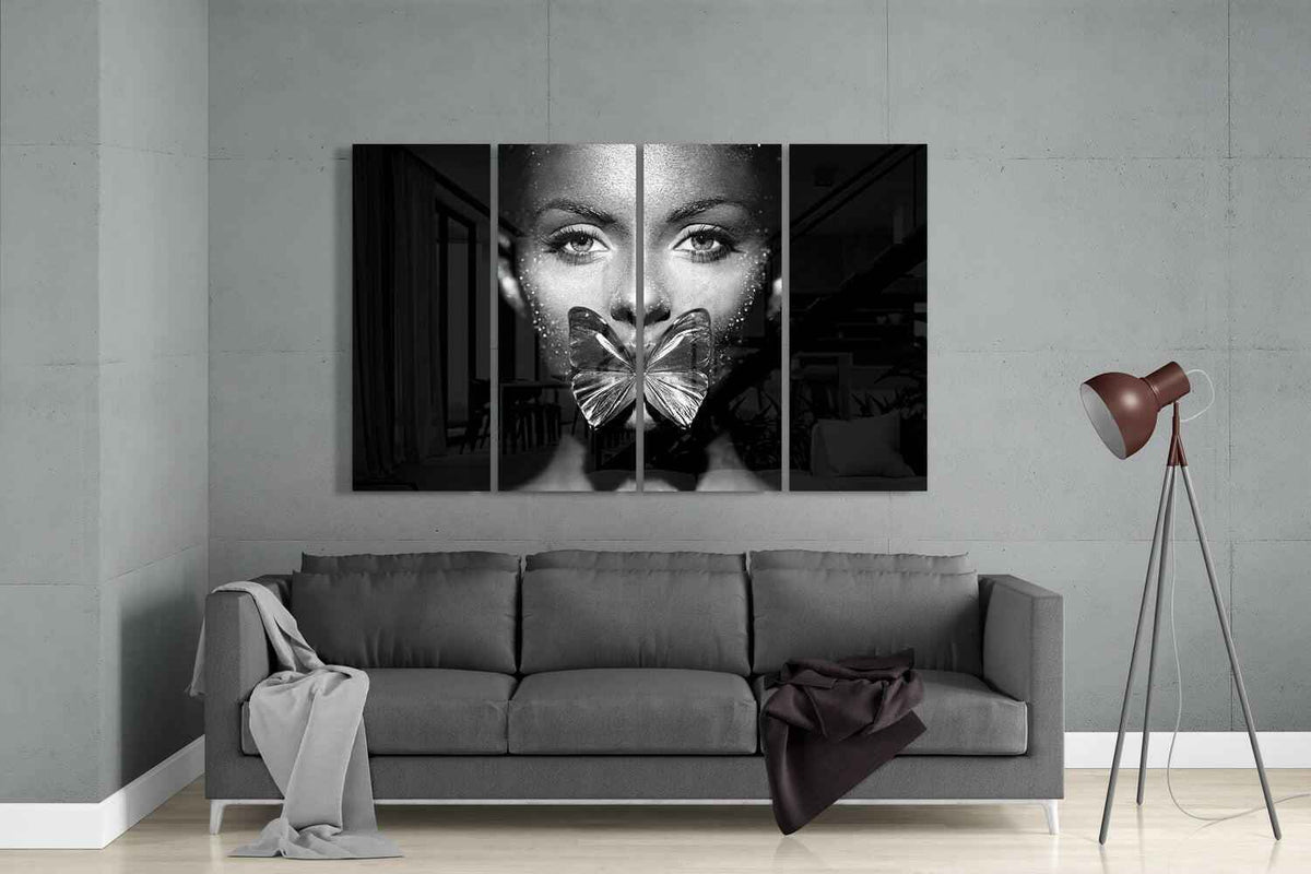 Butterfly Women 4 Pieces Mega Glass Wall Art (59"x36")