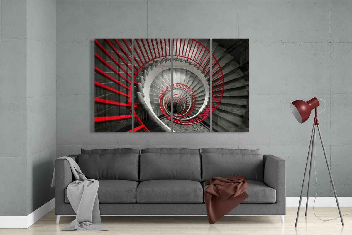 Spiral Stairs 4 Pieces Mega Glass Wall Art (59"x36")