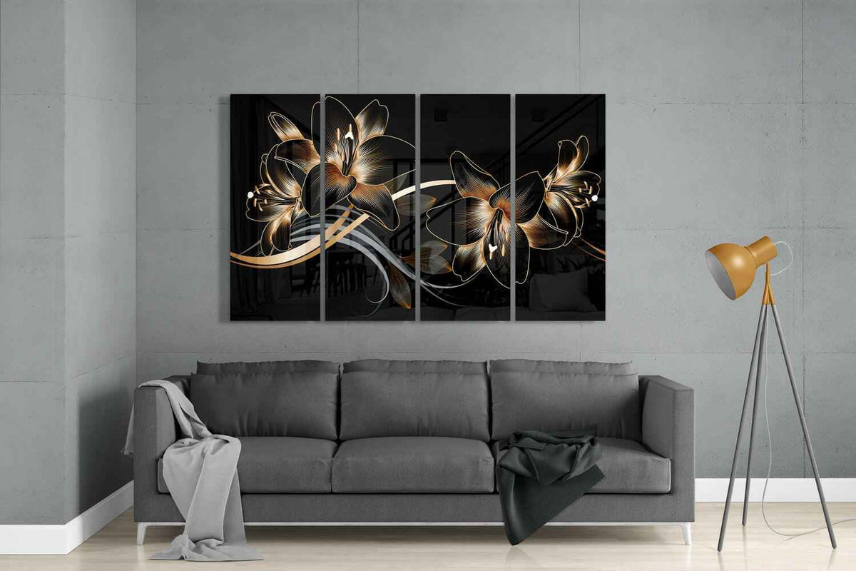 Flower Wave 4 Pieces Mega Glass Wall Art (59"x36")