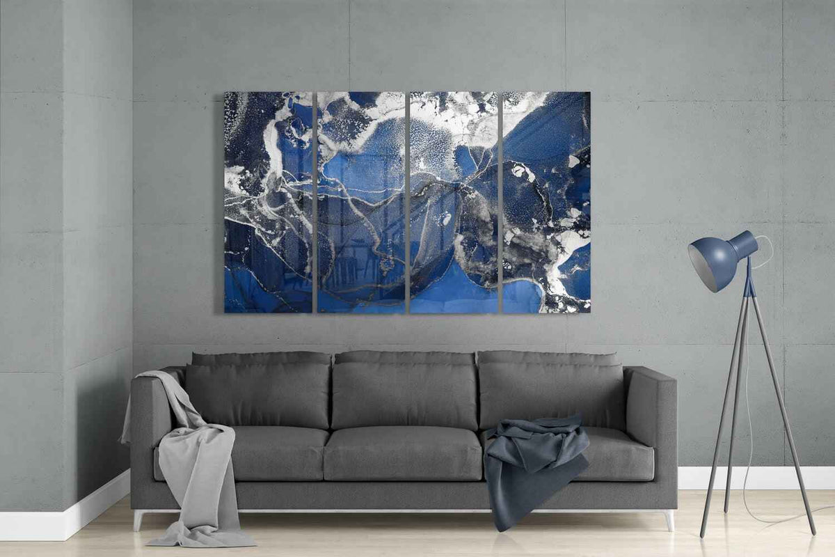 Royal Blue Silver Frost Marble Glass Wall Art