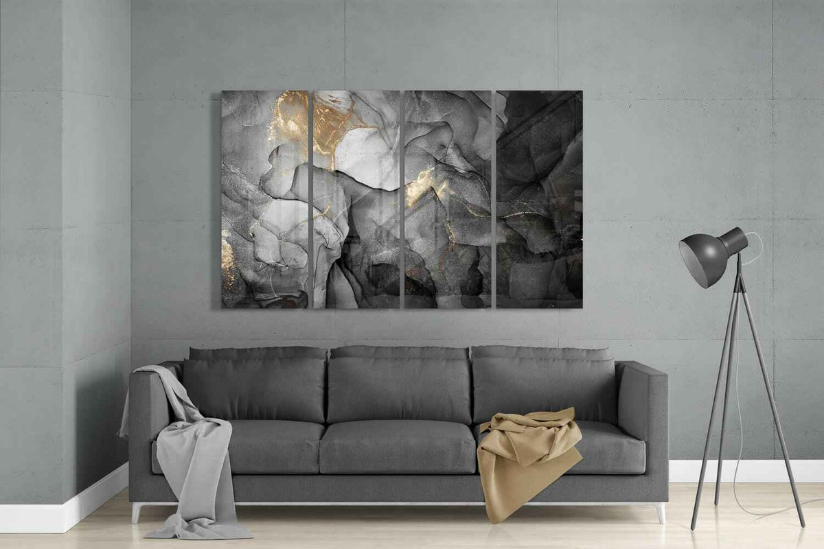 Gray Gold Vein Marble Glass Wall Art