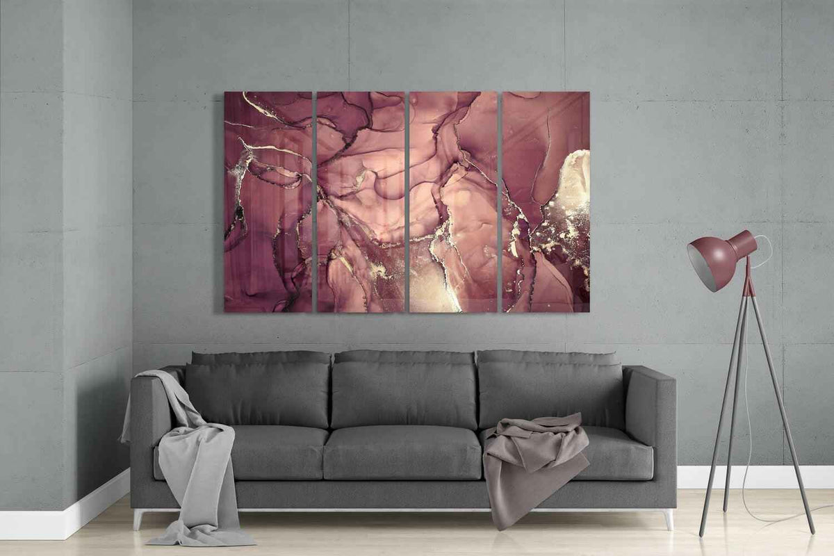 Rose Mauve Gold Vein Marble Glass Wall Art