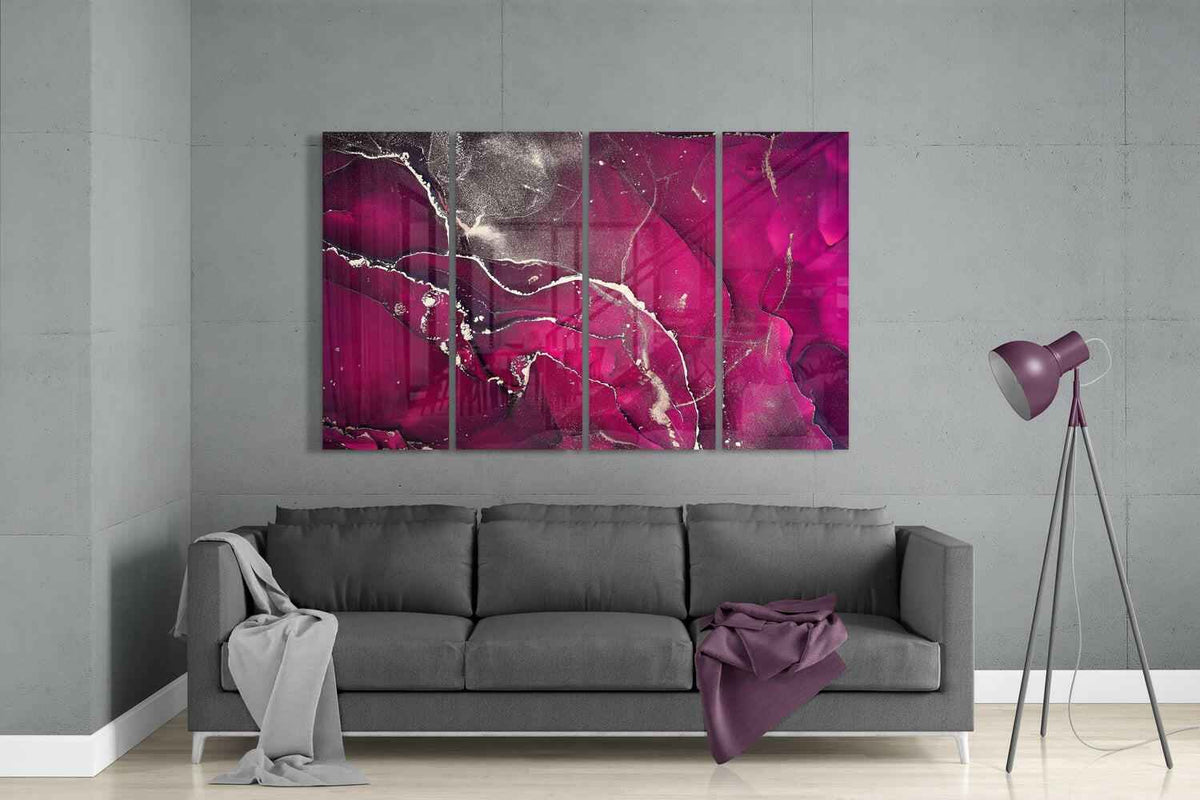 Magenta Silver Splatter Marble Glass Wall Art