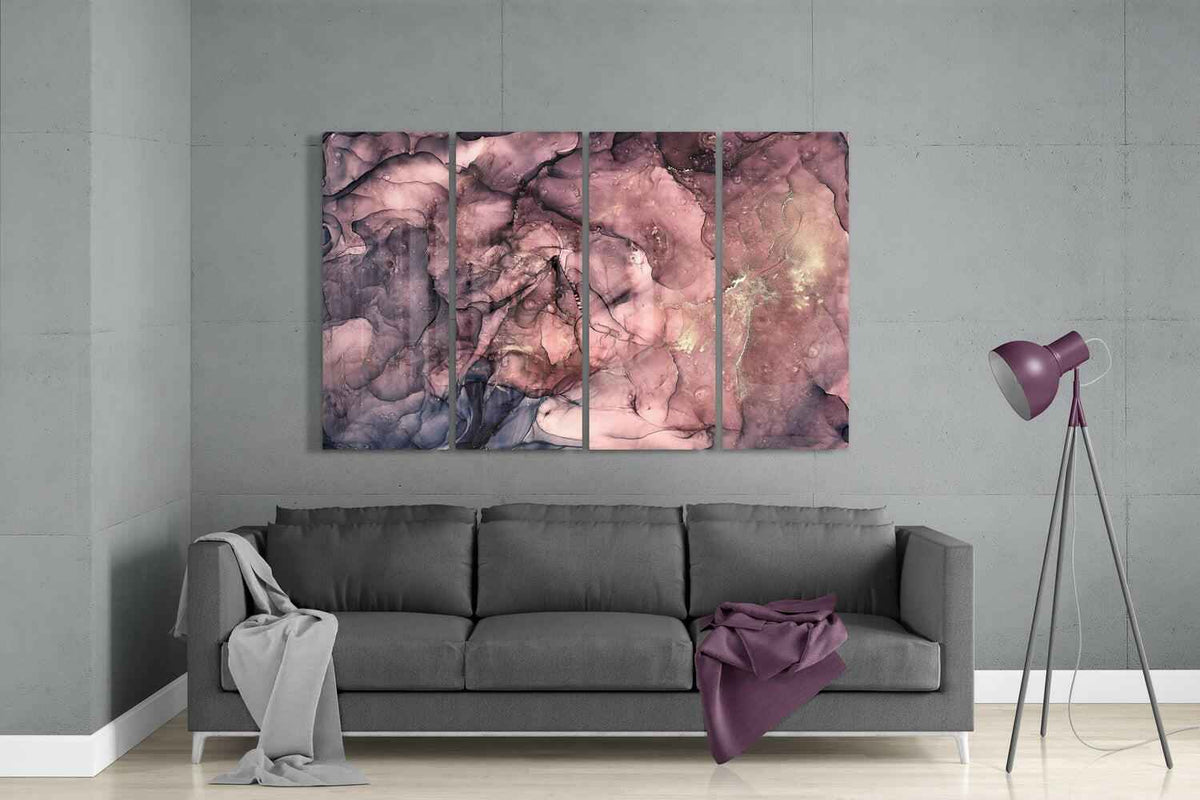 Mauve Pink Gold Vein Marble Glass Wall Art