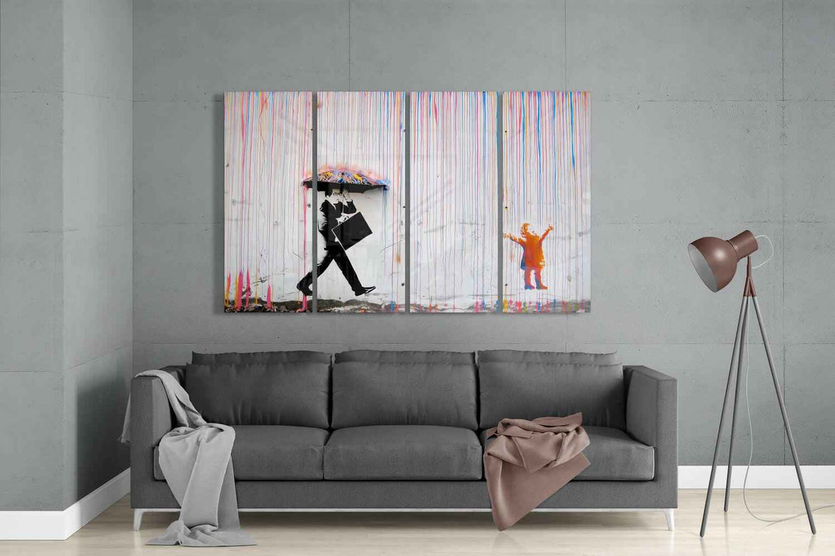 Street Stencil Art 4 Pieces Mega Glass Wall Art (59"x36")