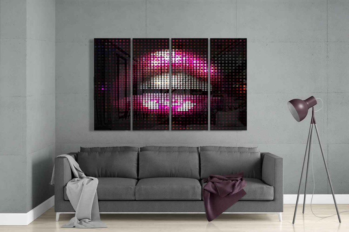 Pink LED Dot Matrix Lips 4 Pieces Mega Glass Wall Art