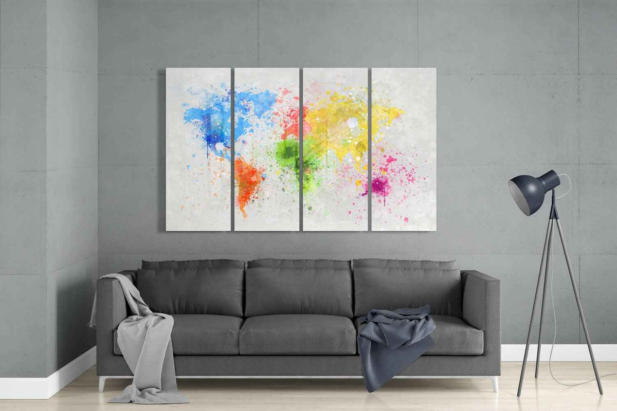 Watercolor Splash World Map Glass Wall Art