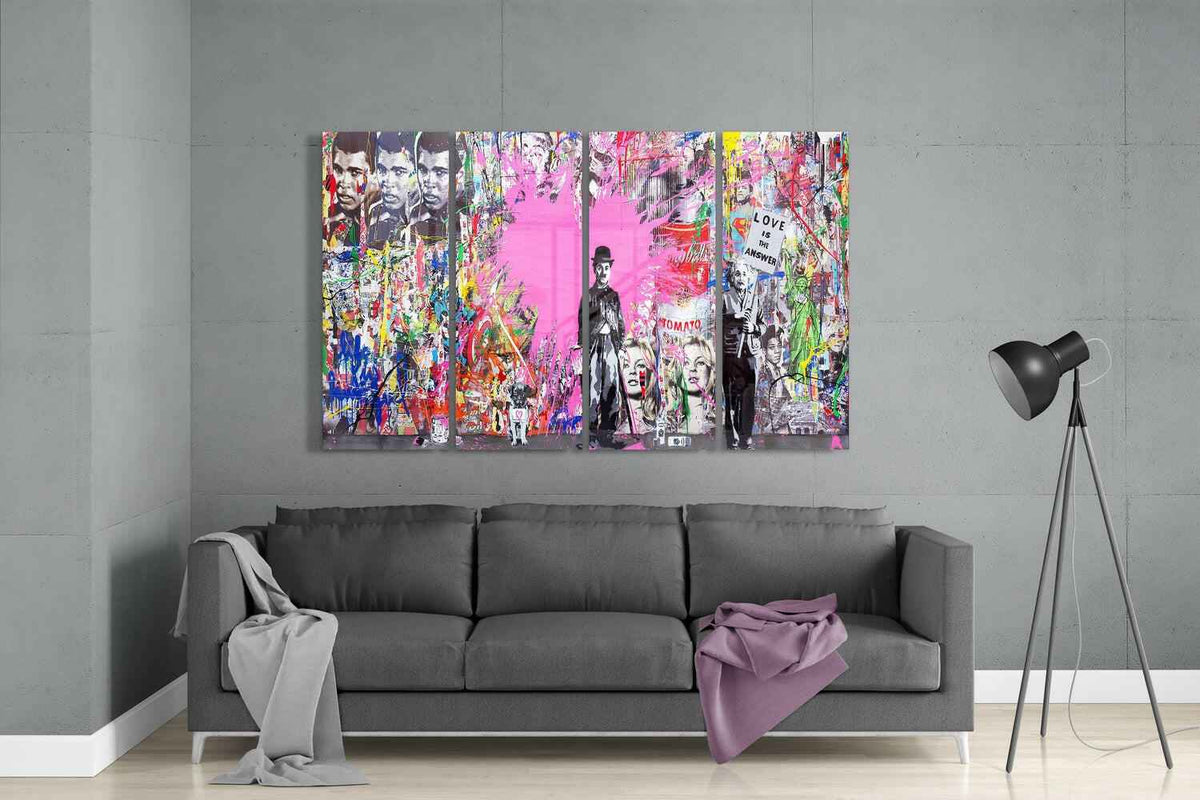 Comedian, Scientist and Stencil Art 4 Pieces Mega Glass Wall Art (59"x36")