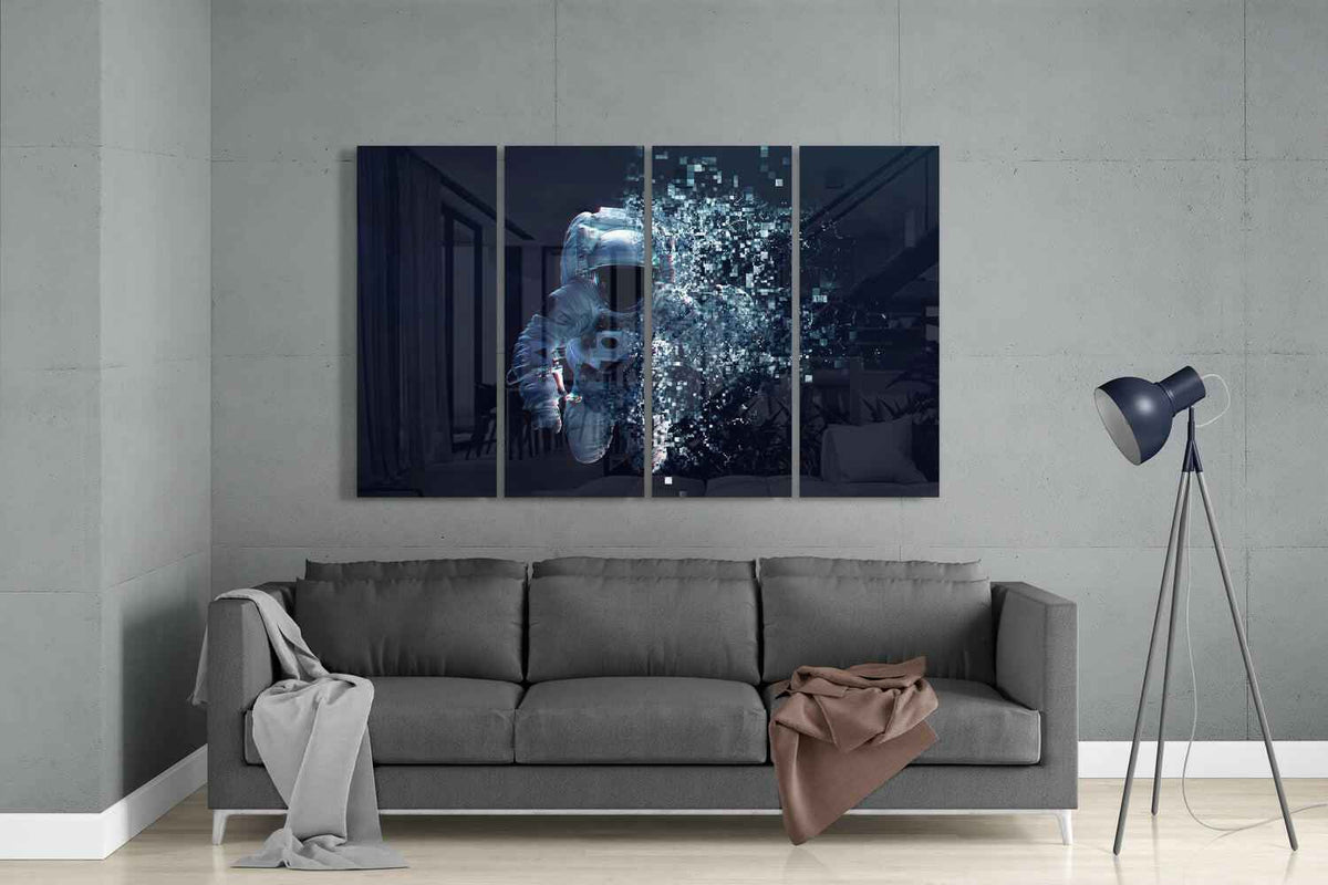 Pixel Dissolving Astronaut 4 Pieces Mega Glass Wall Art