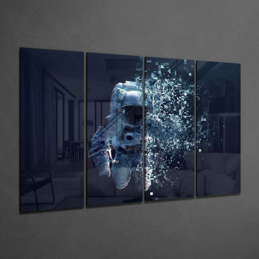 Pixel Dissolving Astronaut 4 Pieces Mega Glass Wall Art