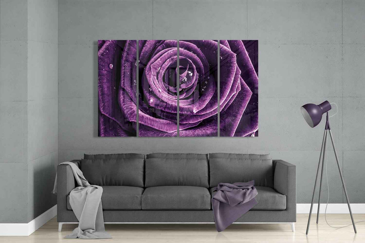 Purple Rose 4 Pieces Mega Glass Wall Art (59"x36")