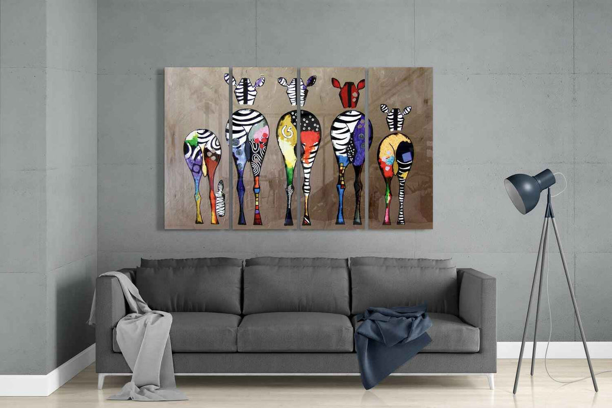 Zebras 4 Pieces Mega Glass Wall Art (59"x36")