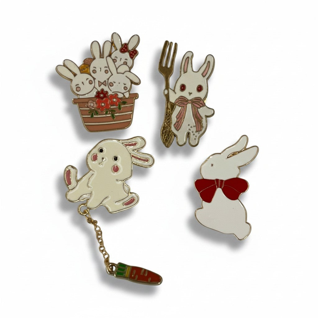 Kawaii Bunny Enamel Pin Set of 4 – Hard Enamel Lapel Pins