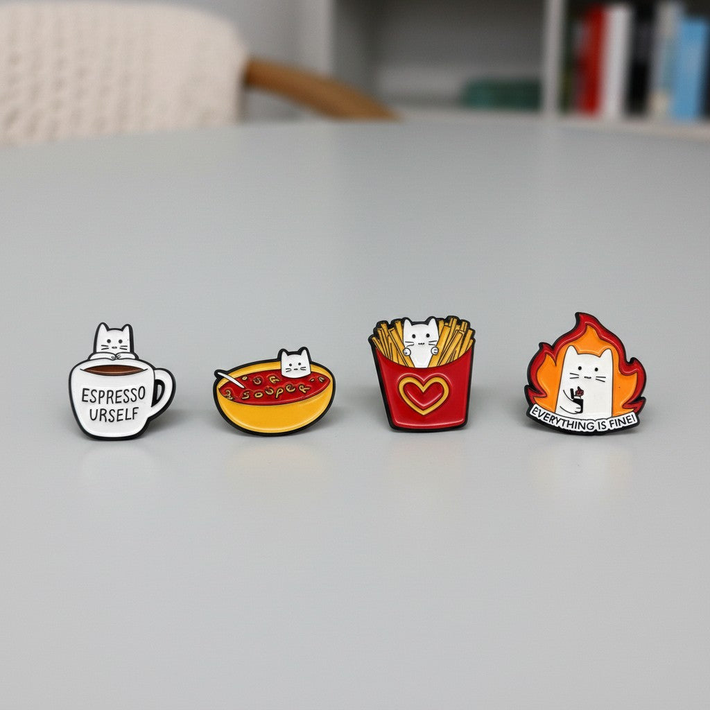 Kawaii Cat Enamel Pin Set – 5 Funny Hard Enamel Lapel Pins