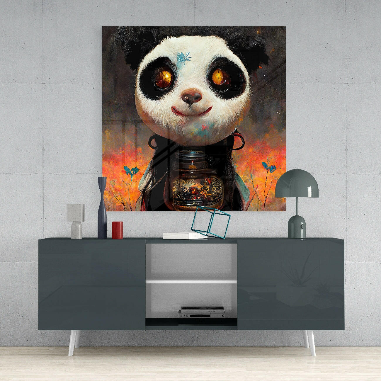 Panda Cup Glass Wall Art || Designer Collection