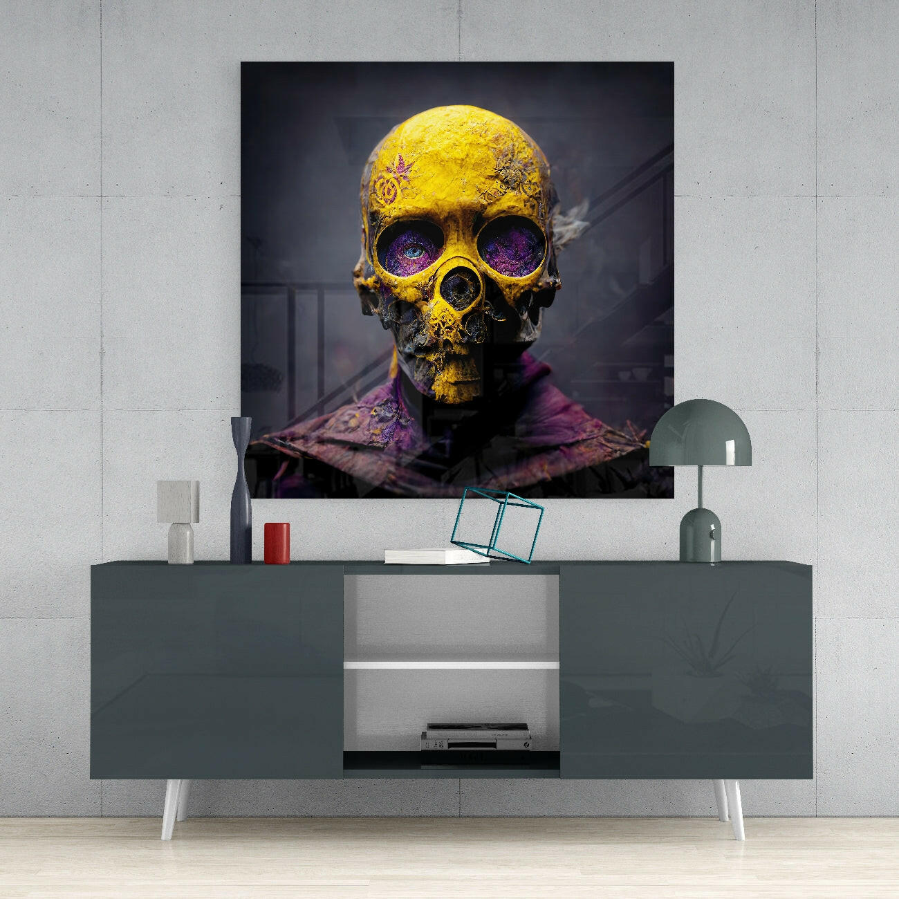 Yellow Mask Glass Wall Art || Designer Collection