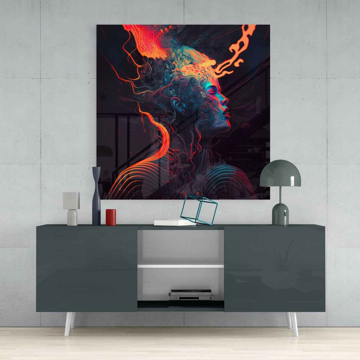 Crimson Smoke Stream Face Profile Glass Wall Art