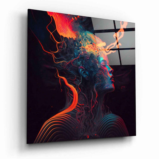 Crimson Smoke Stream Face Profile Glass Wall Art