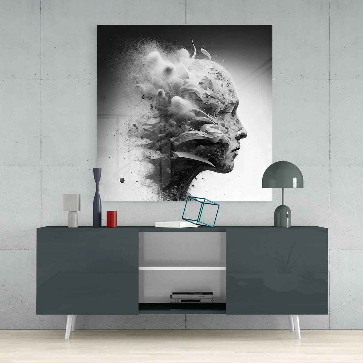 Shattering Smoke Profile Head Glass Wall Art