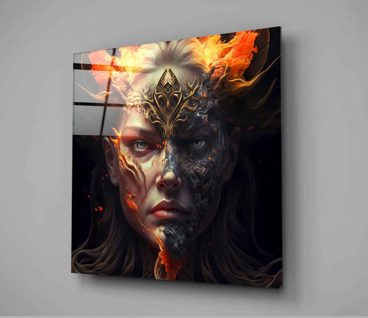 Half Fire Half Ash Masked Face Glass Wall Art