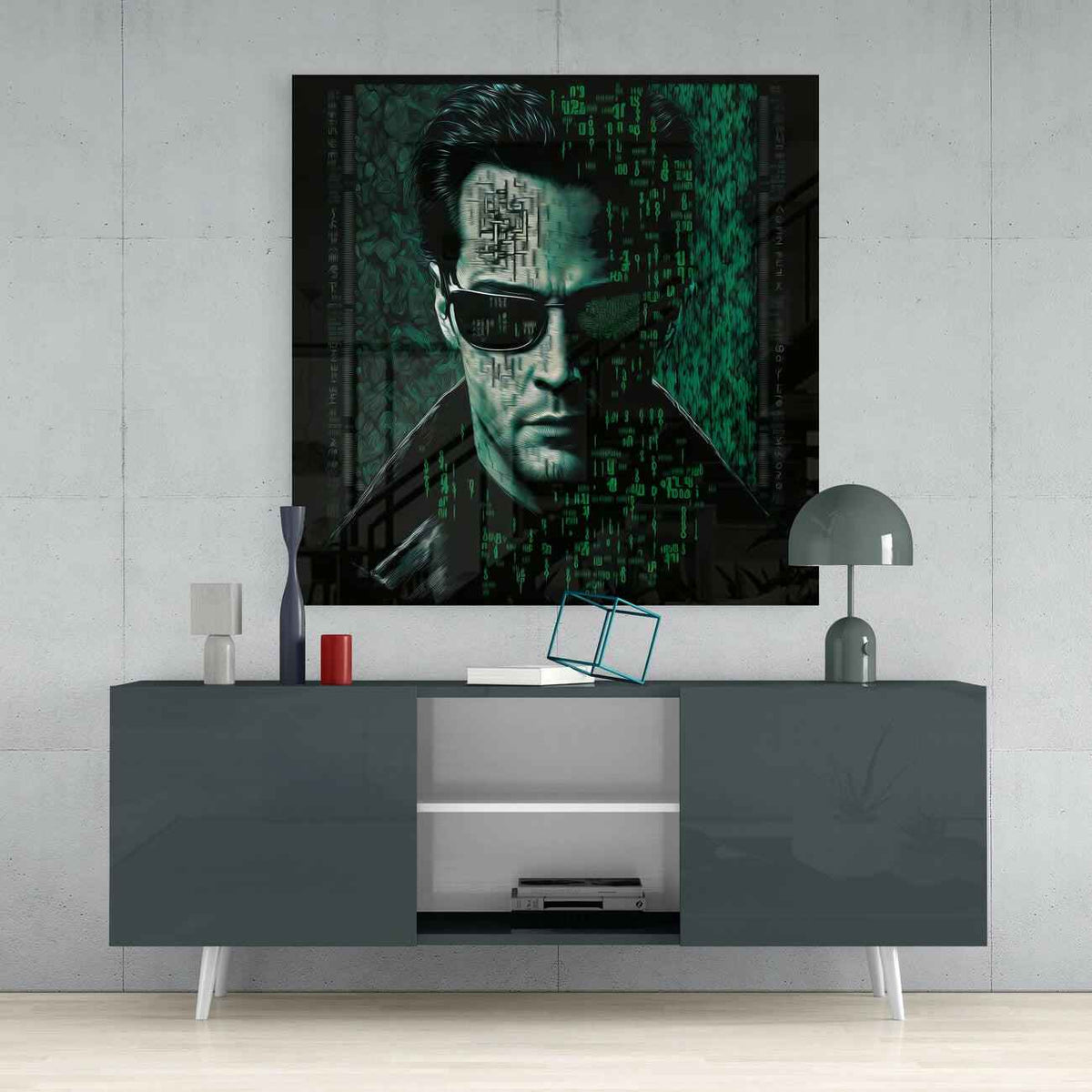 Green Digital Rain Code Glass Wall Art || Designer Collection
