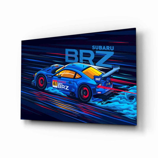 Blue Sports Coupe Speed Glass Wall Art || Designer Collection