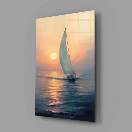 Sunset Sailboat Glass Wall Art || Designer Collection