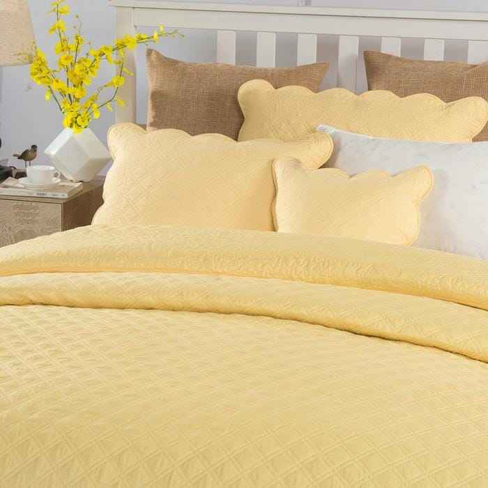 Tache Yellow Diamond Matelasse Scalloped Buttercup Puffs Cushion Covers / Euro Sham (YELLEMDES)