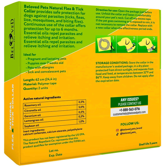 Flea & Tick Collar for Dogs 6-Month Protection Essential Oil 2 Count