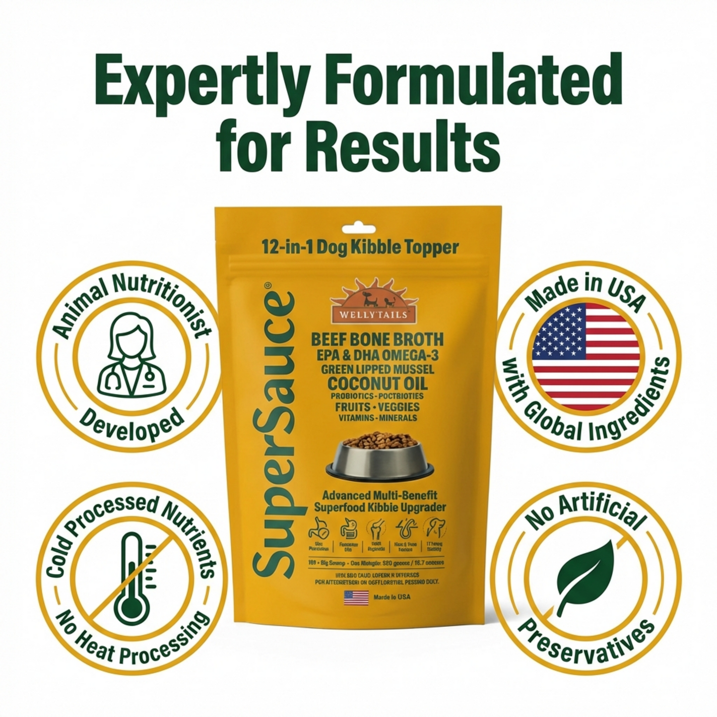 SuperSauce 12-In-1 Multifunctional Probiotic Kibble Topper Powder for Dogs — 60 Scoops, 12.7 oz. (360g)