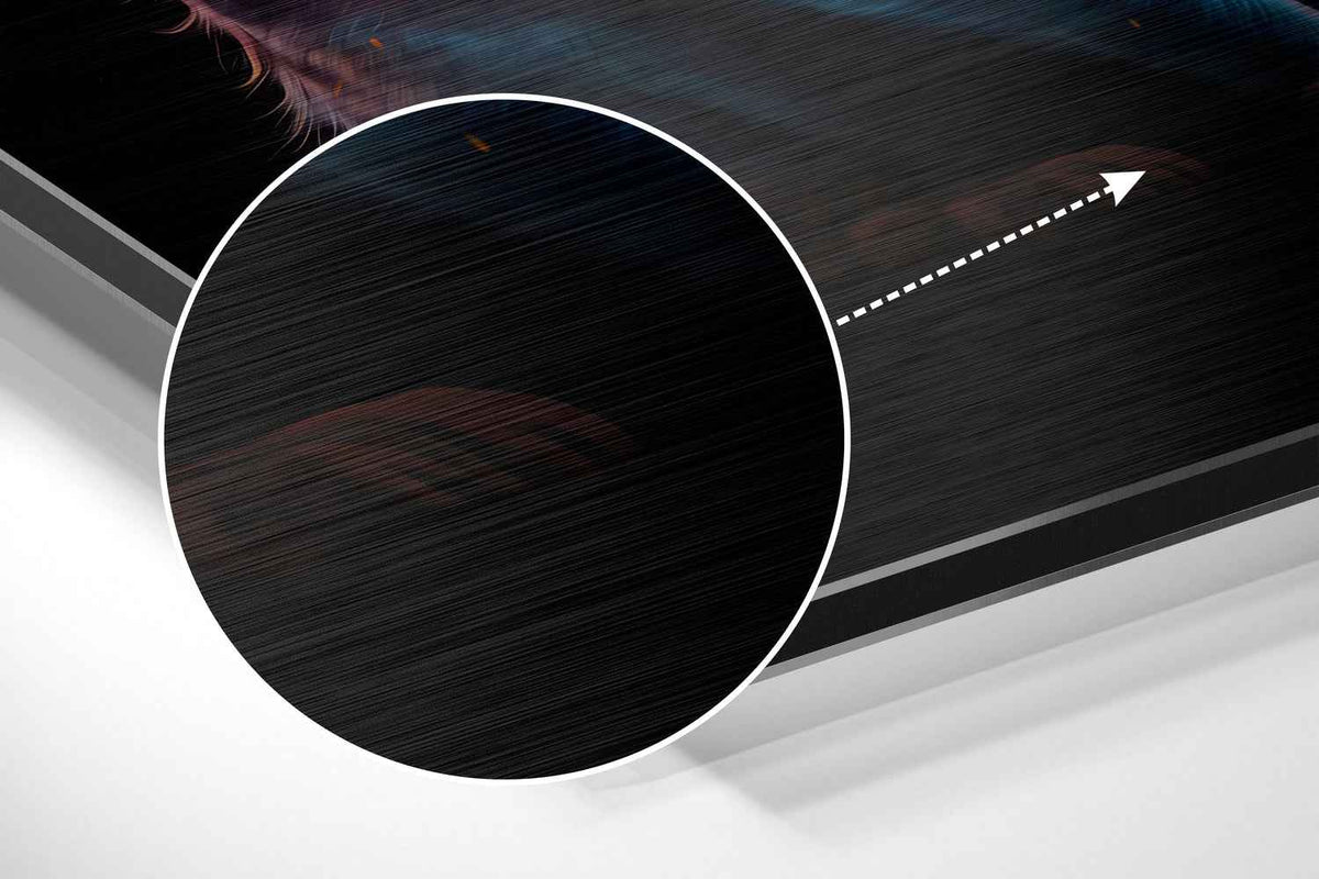 Seated Cosmic Cat Crescent Moon Brushed Aluminum Dibond Wall Art
