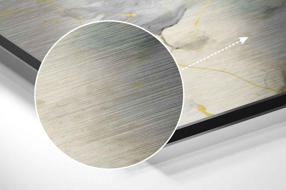 Gray and Gold Marble Ink Flow Brushed Aluminum Dibond Wall Art