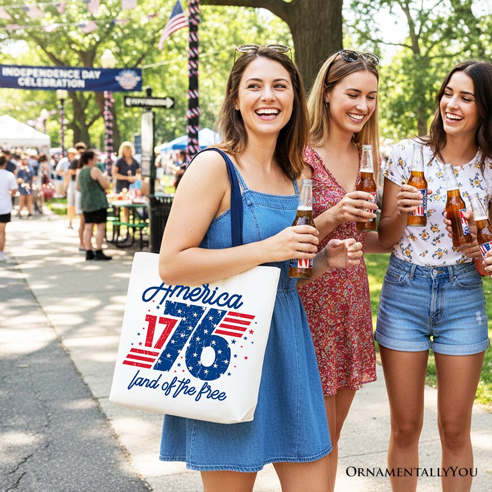 America 1776 Land of the Free Tote Bag, Vintage 4th of July Gift Shopper - Shaketea