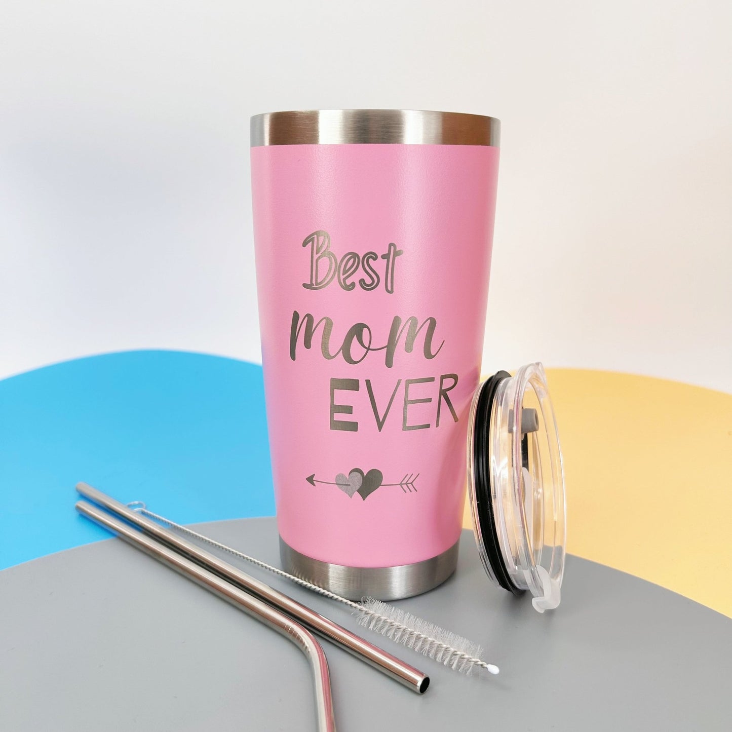 Best Mom Ever Tumbler - Personalized Birthday Mothers Day Christmas Gift for Moms - 20oz Stainless Steel Insulated Flask - Bottled, Portable