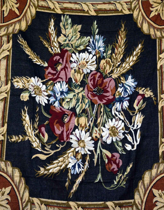 Tache Floral Wheat Bouquet Harvest Tapestry Throw with Fringe (1358)