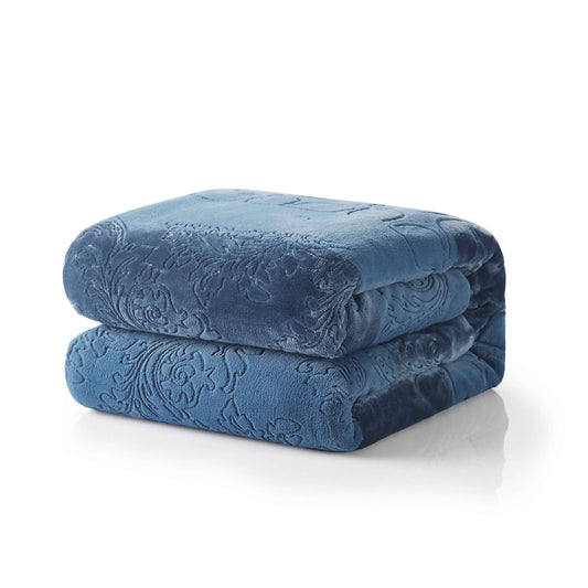 Tache Solid Embossed Rainy Day Grey Blue Sherpa Throw Blanket (62090)