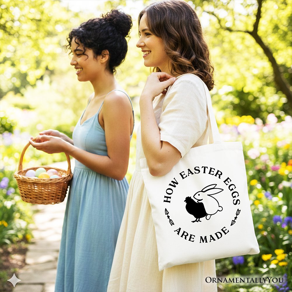 Bold Funny Easter Bunny Sarcastic Tote Bag, How Easter Eggs Are Made Gift Shopper