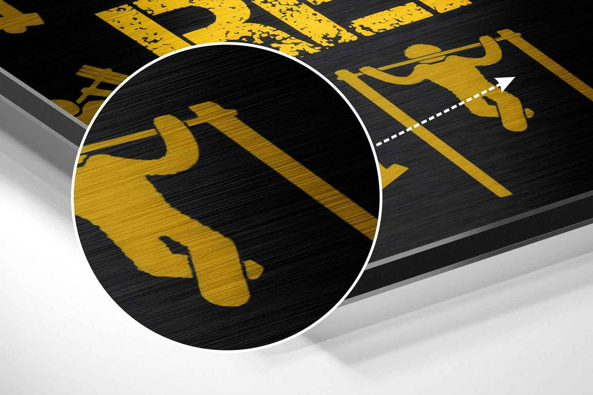 Golden Yellow Training Symbols Brushed Aluminium Dibond Wall Art