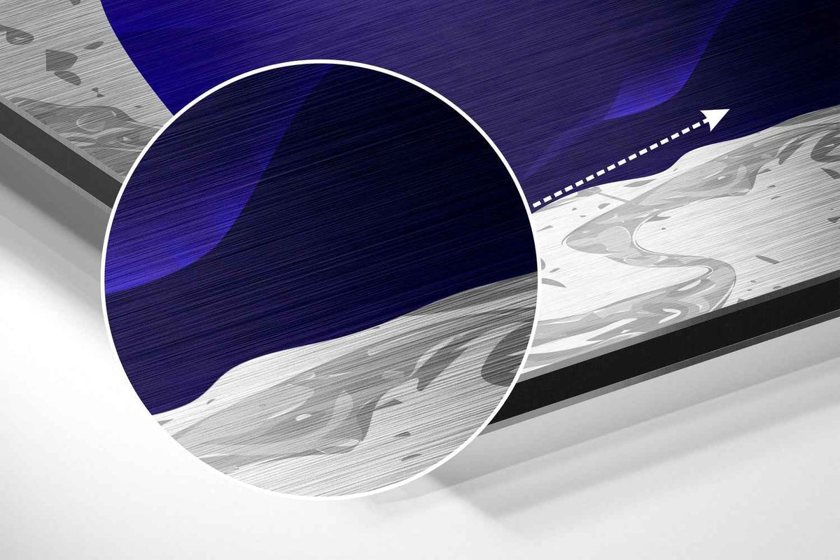Navy Blue Petals Gold Quill Marble Brushed Aluminium Dibond Wall Art