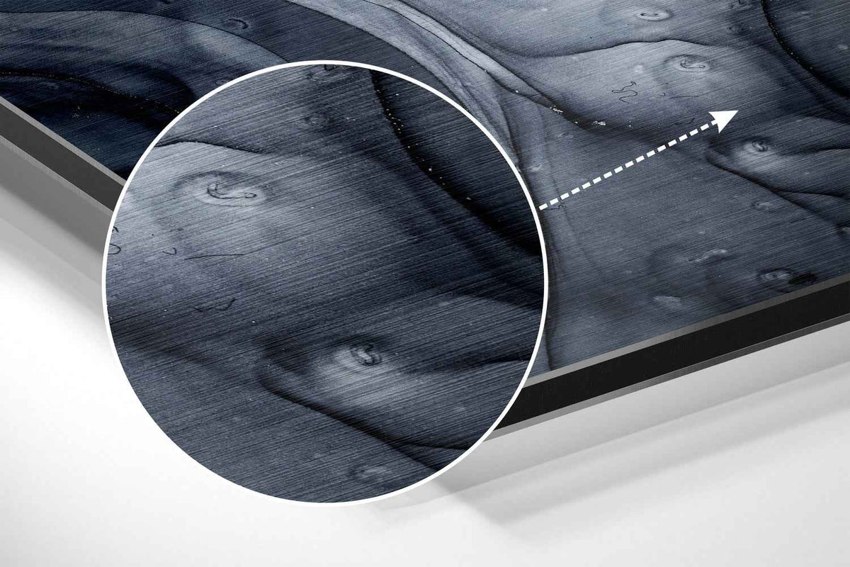 Charcoal Navy Droplet Marble Brushed Aluminium Dibond Wall Art