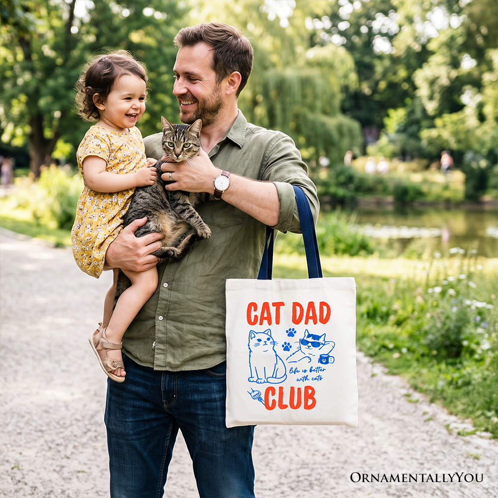 Cat Dad Club Retro Tote Bag, Funny Father's Day Gift Shopper