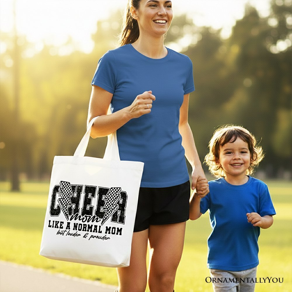 Cheer Mom Lightning Canvas Tote Bag, Cheerleader Retro Gift Shopper for Proud Sports Mothers