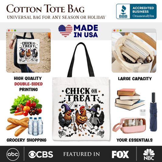 Chick or Treat Chicken Tote Bag, Funny Farmhouse Halloween Gift Shopper