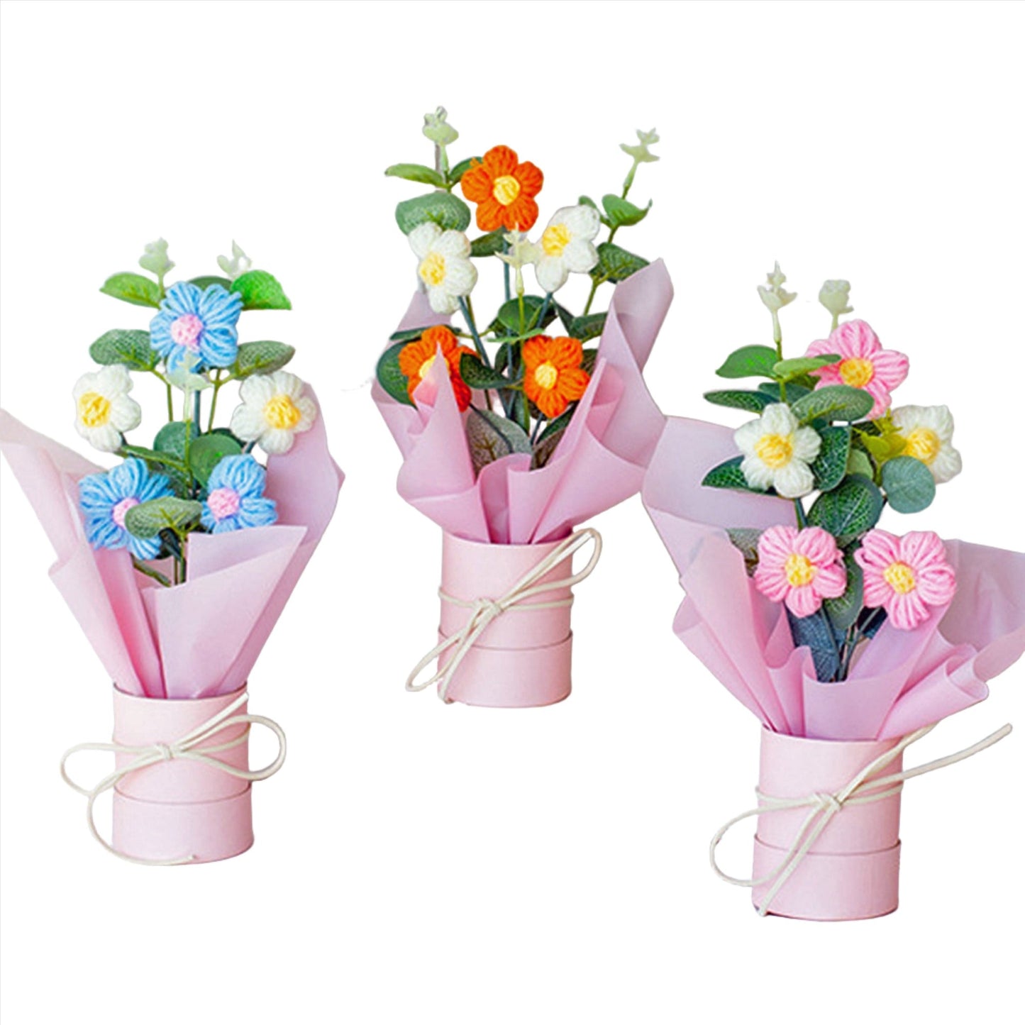 Crochet Flowers Bouquet with Light, Exquisite Knitted Flower Wrap Ready for Gift
