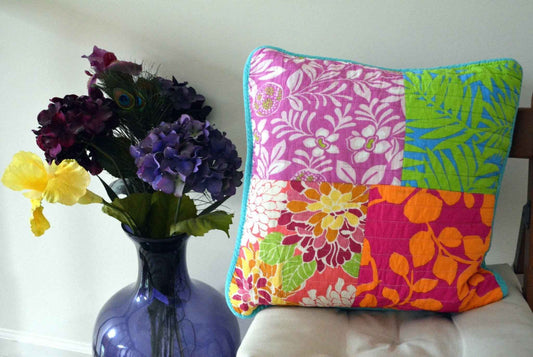 Tache 2 Piece Cotton Colorful Flower Power Party Patchwork Cushion Cover (FloralPatchwork-CC)