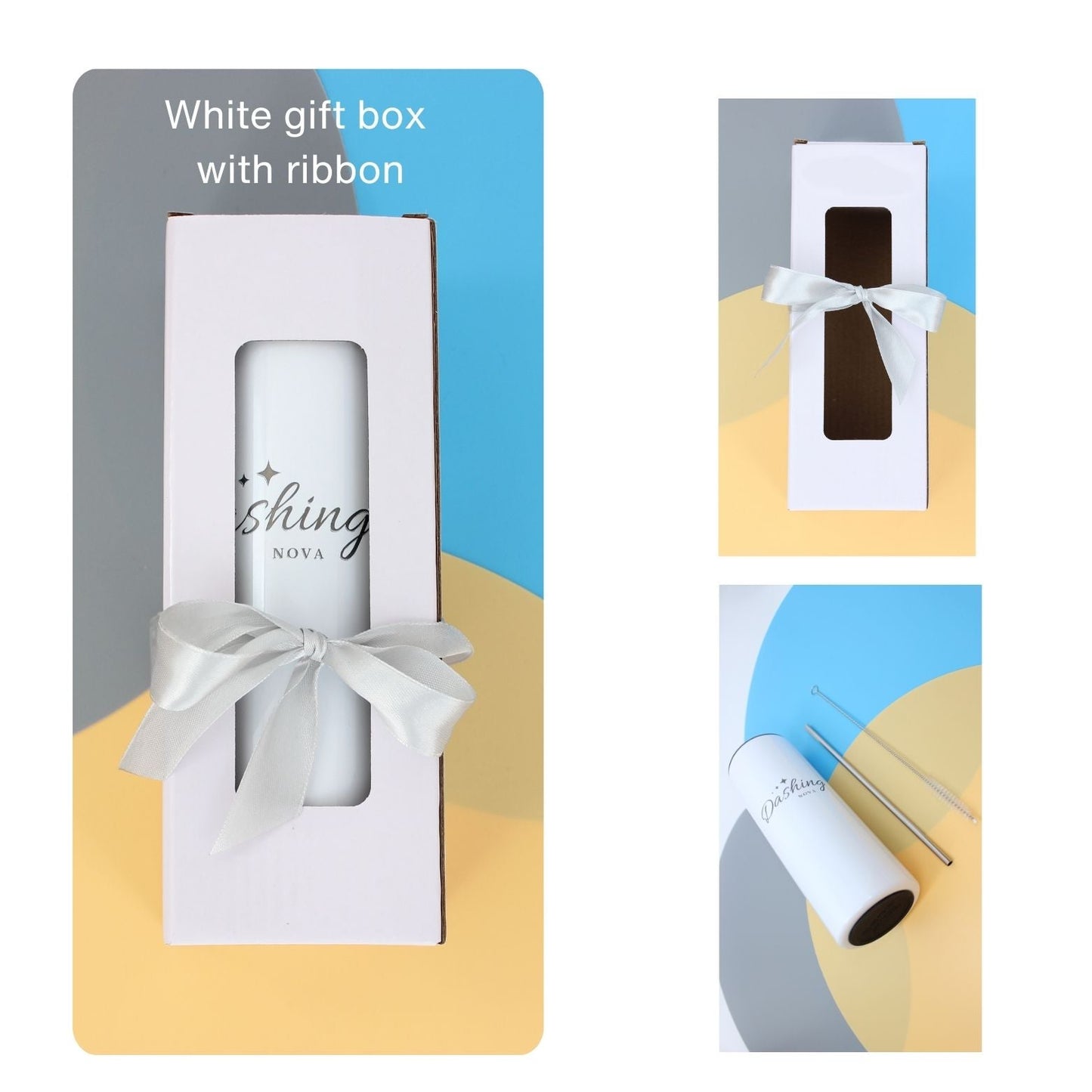 Dashing Nova 20oz Skinny Straight Stainless Steel Double Walled Insulated Tumbler with Straw Clean Brush Gift Box Ribbon