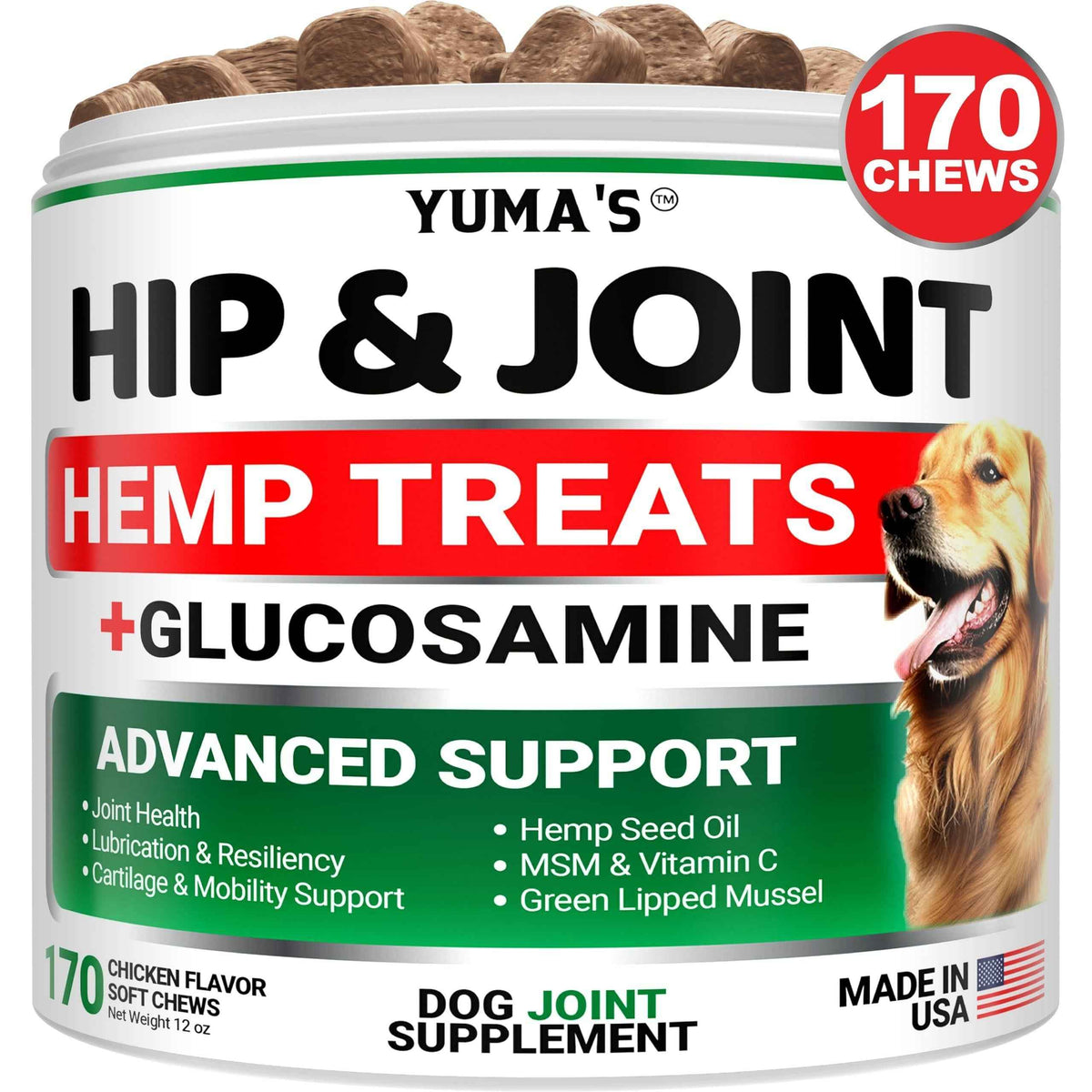 Hemp Hip & Joint Supplement for Dogs Glucosamine & MSM Joint Pain Relief