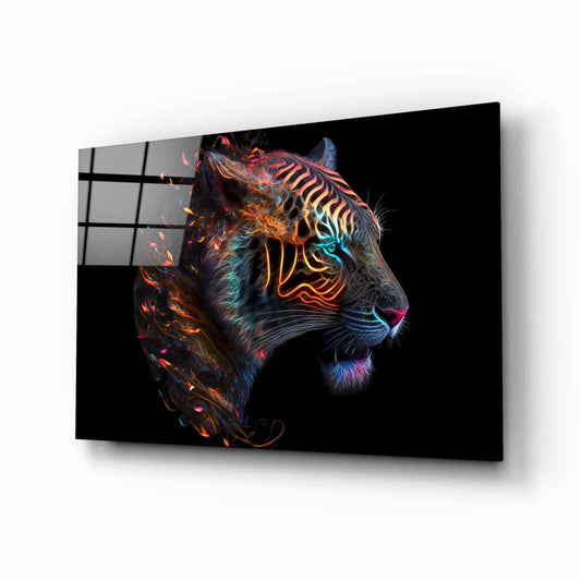 Fiery Swirl Leopard Head Profile Glass Wall Art