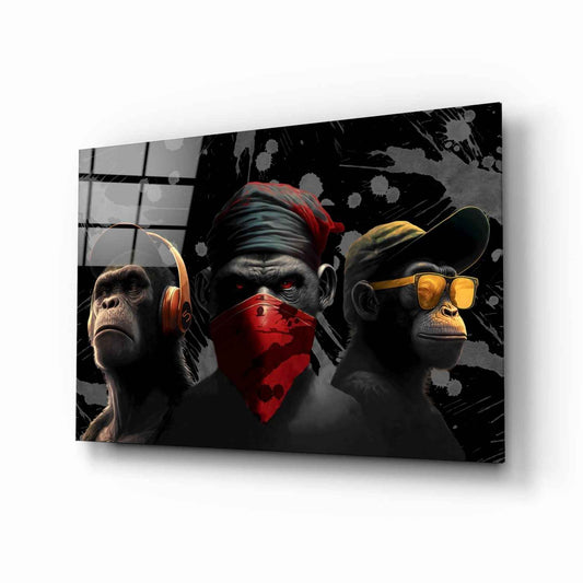 3 Wise Monkeys Glass Wall Art || Designer Collection