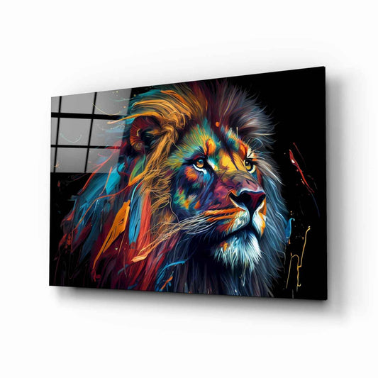 Gold Blue Windswept Roaring Lion Glass Wall Art
